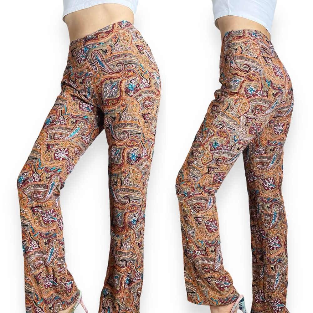 Cache Multicolor Paisley Wide-Leg Pants